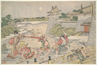 The Loyal League of Forty-seven Rōin (Chushingura), Acto III: Kampei atacado por Bannai y sus hombres de Katsushika Hokusai