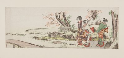 Tres mujeres viendo los cerezos en flor de Katsushika Hokusai