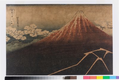 Tormenta eléctrica bajo la cumbre de Katsushika Hokusai