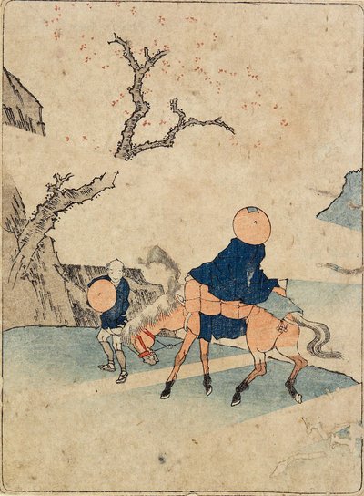 Viajero a caballo bajo un cerezo en flor de Katsushika Hokusai
