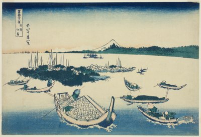 Tsukudajima en la provincia de Musashi (Buyo Tsukudajima), de la serie "Treinta y seis vistas del monte Fuji (Fugaku sanjurokkei)" de Katsushika Hokusai