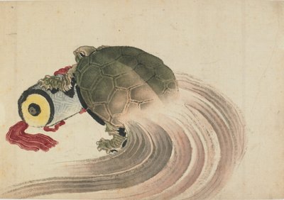 Tortuga descansando sobre un pergamino de Katsushika Hokusai