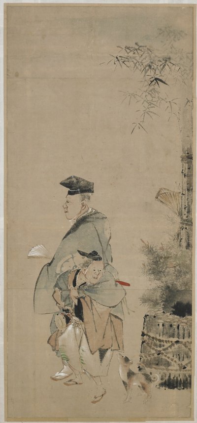 Dos artistas callejeros paseando en el Año Nuevo, período Edo, c.1830-32 de Katsushika Hokusai