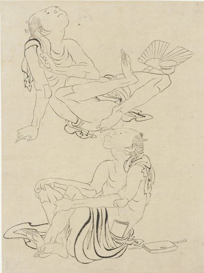 Dos hombres relajándose en verano, período Edo (tinta sobre papel) de Katsushika Hokusai