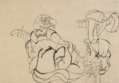 Dos bocetos: dama tocando el samisen y dama de espaldas al observador..., finales del siglo XVIII-principios del siglo XIX de Katsushika Hokusai