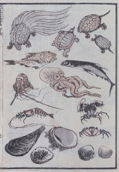 Criaturas submarinas, de un Manga de Katsushika Hokusai