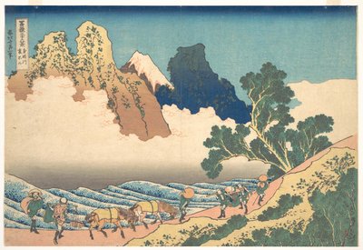 Vista del otro lado del Fuji desde el río Minobu (Minobugawa ura Fuji), de la serie «Las treinta y seis vistas del monte Fuji» (Fugaku sanjūrokkei) de Katsushika Hokusai