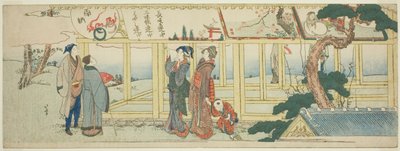 Viendo pinturas votivas de Katsushika Hokusai