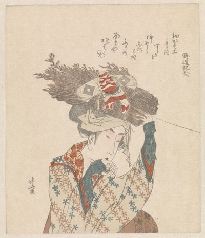 Mujer con manojo de ramitas y cometa de Katsushika Hokusai