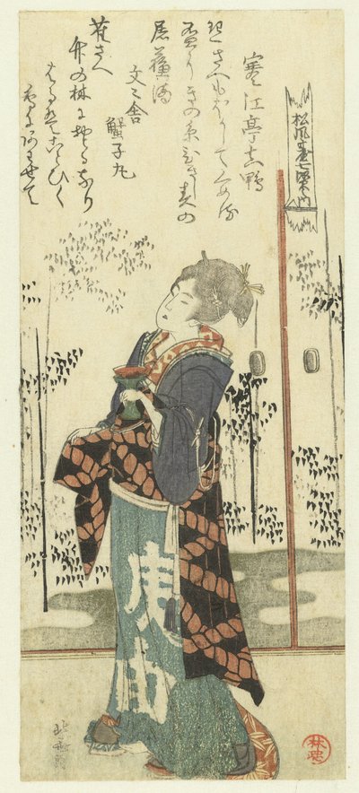 Mujer con copa de vino de arroz Los siete rechazos del bosque de bambú para la Sociedad de poesía Shôfûdai (título de la serie) Shôfûdai shichiken no uchi (título de la serie en el objeto) de Katsushika Hokusai