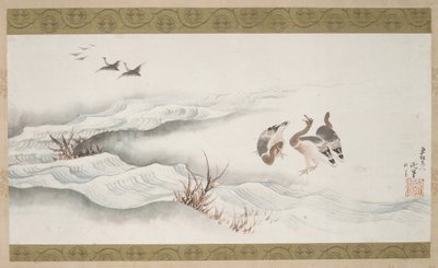 Gansos salvajes y agua de Katsushika Hokusai
