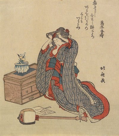 Mujer arreglándose el cabello, 1797-1819 de Katsushika Hokusai