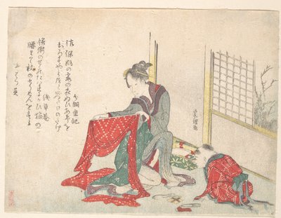 Mujer doblando ropa de Katsushika Hokusai