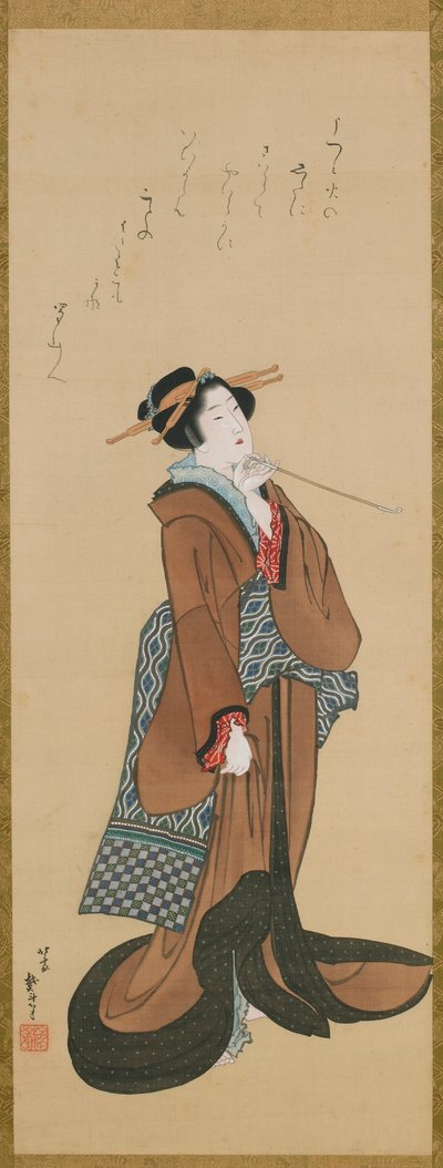 Mujer sosteniendo una pipa de tabaco, ca. 1814-1815 de Katsushika Hokusai