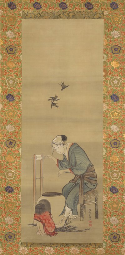 Mujer Hilando Seda, 1790 de Katsushika Hokusai
