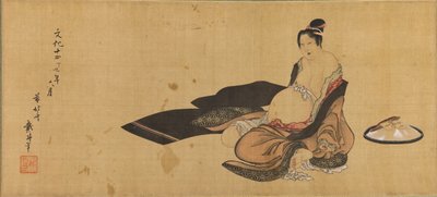 Mujer dando a luz con un atuendo desaliñado Detalle de Katsushika Hokusai