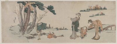 Mujeres Distrayendo a un Niño cuyo Cometa está atrapado en un Árbol de Katsushika Hokusai
