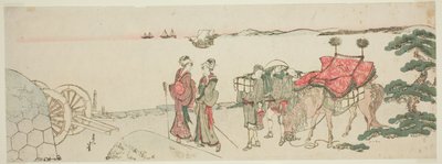 Mujeres y asistentes en la playa de Tanakawa de Katsushika Hokusai