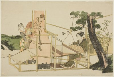 Mujeres Tejiendo en un Telar de Katsushika Hokusai