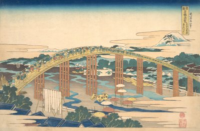 Puente Yahagi en Okazaki en el Tokaido Tokaido Okazaki Yahagi no hashi, de la se..., ca. 1830 de Katsushika Hokusai