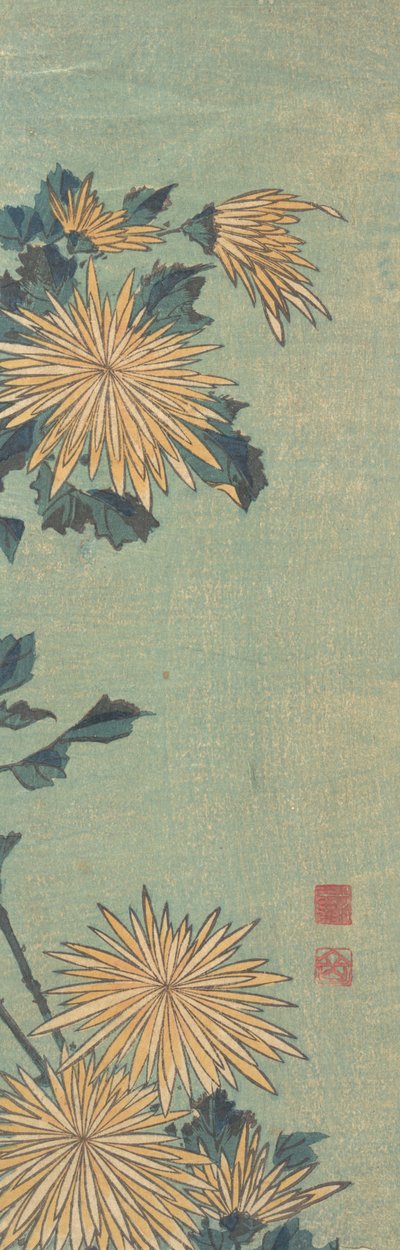 Crisantemos Amarillos sobre un Fondo Azul de Katsushika Hokusai