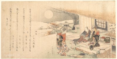 Jovencita con lámpara; Hombre y mujer en la terraza de una tetería de Katsushika Hokusai
