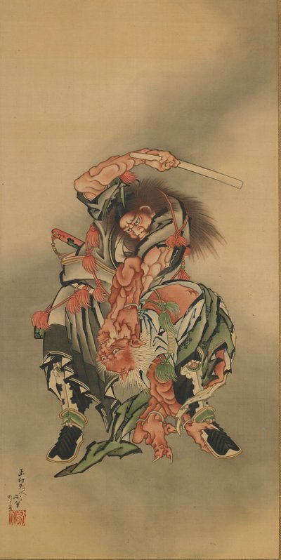 Zhong Kui Shoki matando a un demonio de Katsushika Hokusai