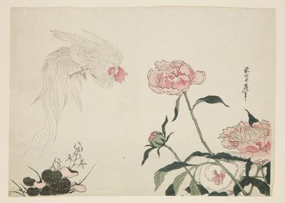 Gallos de cola larga entre flores de Katsushika II (fl.1820 50) Taito