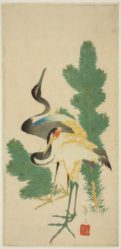 Pino y grullas de Katsushika Taito II