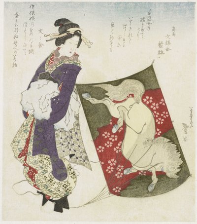 Mujer de pie sobre la cuerda de una cometa de Katsushika Taito II
