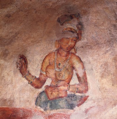 Apsaras, ninfa celestial haciendo una ofrenda, fresco, ciudadela fortificada de Sigiriya (Lista del Patrimonio Mundial de la UNESCO de Alec Hunter