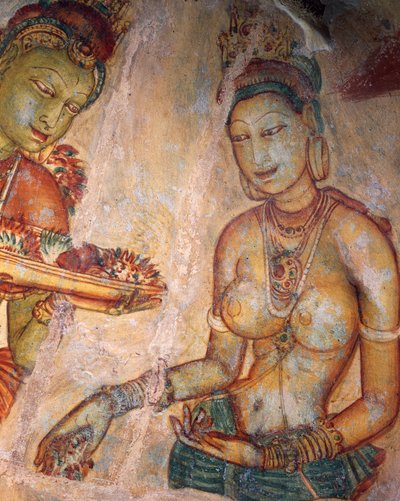 Apsaras, ninfa celestial ofreciendo flores, fresco, ciudadela fortificada de Sigiriya (Lista del Patrimonio Mundial de la UNESCO de Alec Hunter