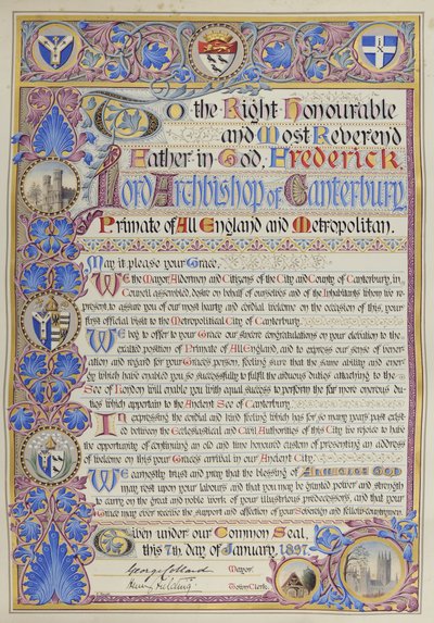 Discurso escrito de bienvenida al Arzobispo Frederick Temple de Alec Hunter