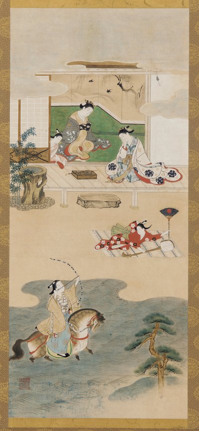Parodia del cuento de Nasu no Yoichi, período Edo, 1615-1868 de Kawamata Tsuneyuki