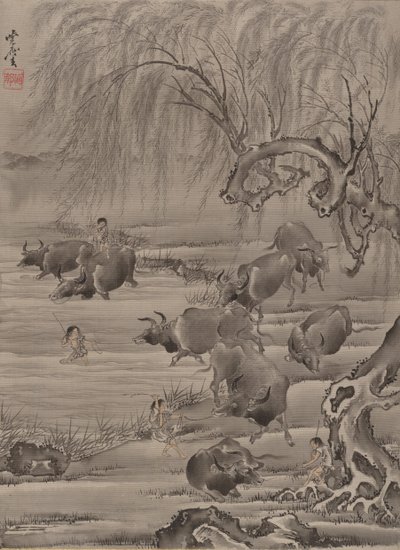 Búfalo y pastor, ca. 1887 de Kawanabe Kyosai