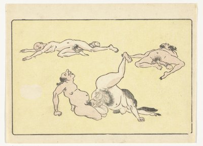 hombre y mujer copulando The Big Tail (título de la serie) de Kawanabe Kyosai
