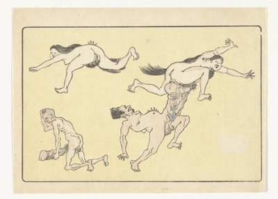 hombre y mujer copulando The Big Tail (título de la serie) de Kawanabe Kyosai
