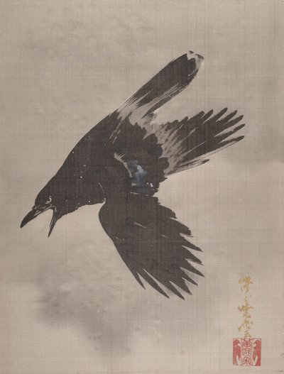 Cuervo volando en la nieve, ca. 1887 de Kawanabe Kyosai
