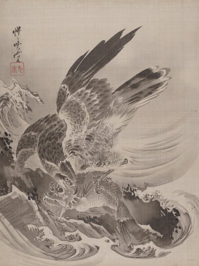 Águila atacando a un pez, ca. 1887 de Kawanabe Kyosai