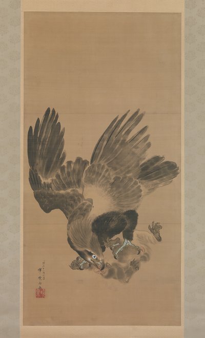 Águila atacando a un mono, 1885 de Kawanabe Kyosai