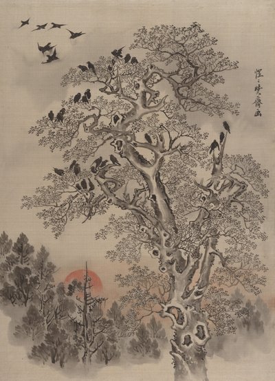 Bandada de Cuervos al Amanecer de Kawanabe Kyosai