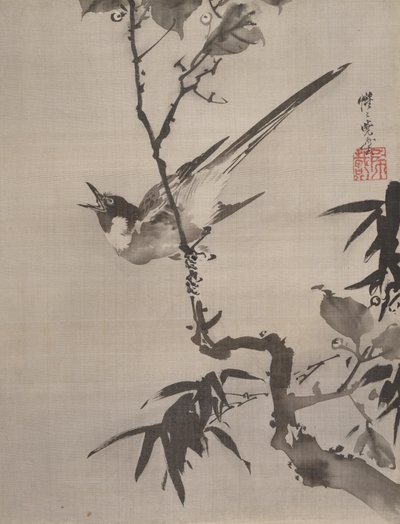 Pájaro cantor en una rama de Kawanabe Kyosai