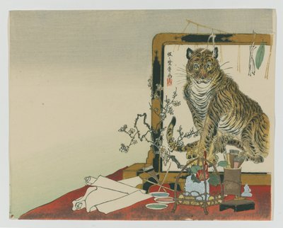 Pantalla de pie (Tsuitate) de un tigre, 1878 de Kawanabe Kyosai