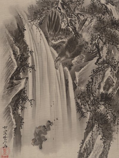 Cascada, águila y mono, ca. 1887 de Kawanabe Kyosai