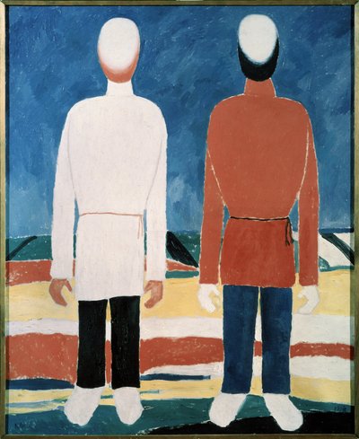 Dos figuras masculinas (Dos figuras masculinas). Pintura de Kasimir Severinovich Malevich (Malevich, Malevic) (1878-1935), óleo sobre lienzo de Kazimir Severinovich Malevich