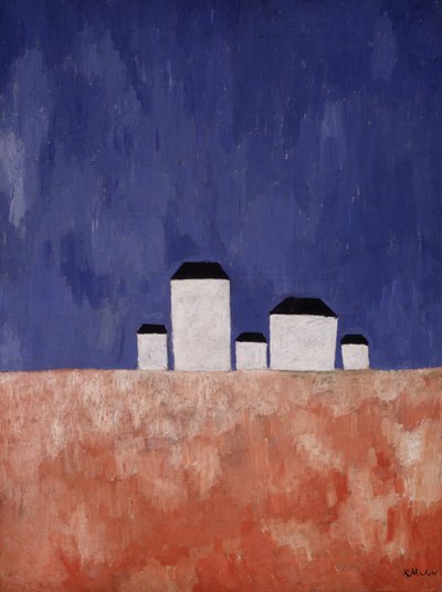 Paisaje con cinco casas, c.1932 de Kazimir Severinovich Malevich