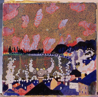Pequeño pueblo. Pintura de Kasimir Severinovich Malevich (Malevich, Malevic) (1878-1935), óleo sobre cartón de Kazimir Severinovich Malevich