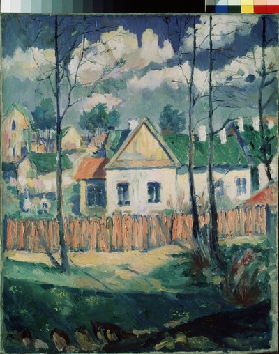 Primavera. Paisaje con una pequeña casa. (Primavera. Paisaje con una casita). pintura de Kasimir Severinovich Malevich (Malevich, Malevic) (1878-1935), óleo sobre lienzo de Kazimir Severinovich Malevich