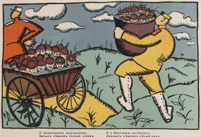 "Los Aliados Franceses Tienen un Carro Lleno de Alemanes Derrotados y Nuestros Hermanos Ingleses Tienen una Tina Llena de Alemanes Golpeados" de Kazimir Severinovich Malevich