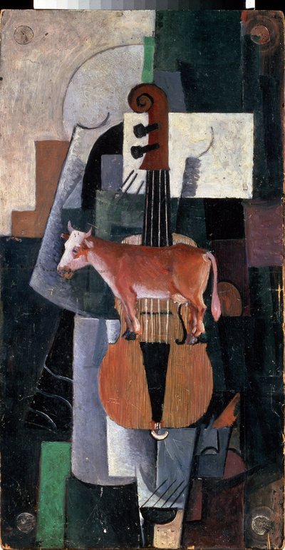 Vaca y violín (Vaca y violín). Pintura de Kasimir Severinovich Malevitch (Malevich, Malevic) (1878-1935), óleo sobre madera de Kazimir Severinovich Malevich